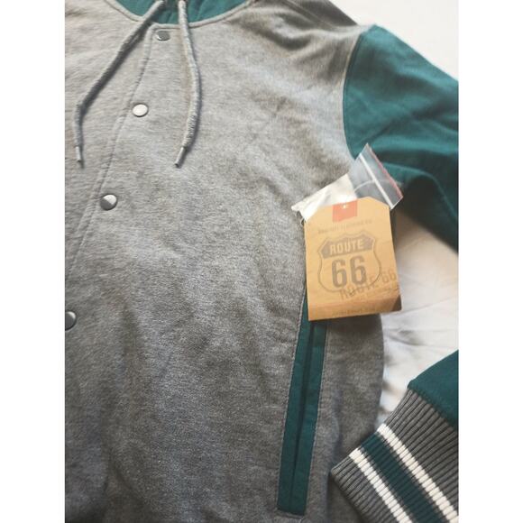 Y2K Vintage Route 66 Button up Varsity Style Hoodie Mens Size Small NWT - Picture 2 of 5